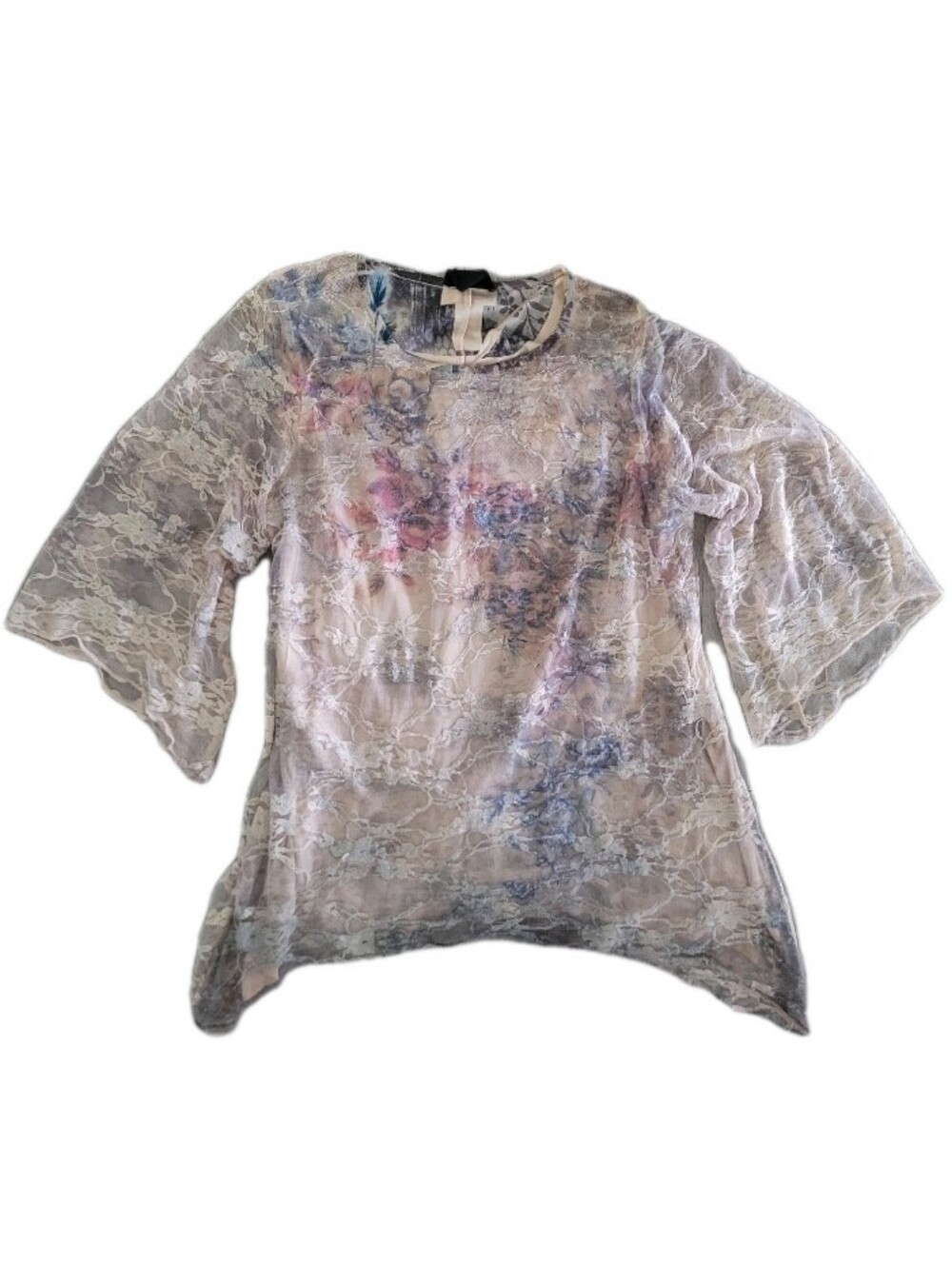 Brittany Black lace overlay tunic top sheer sleeves boho whimsigoth fairy goth L